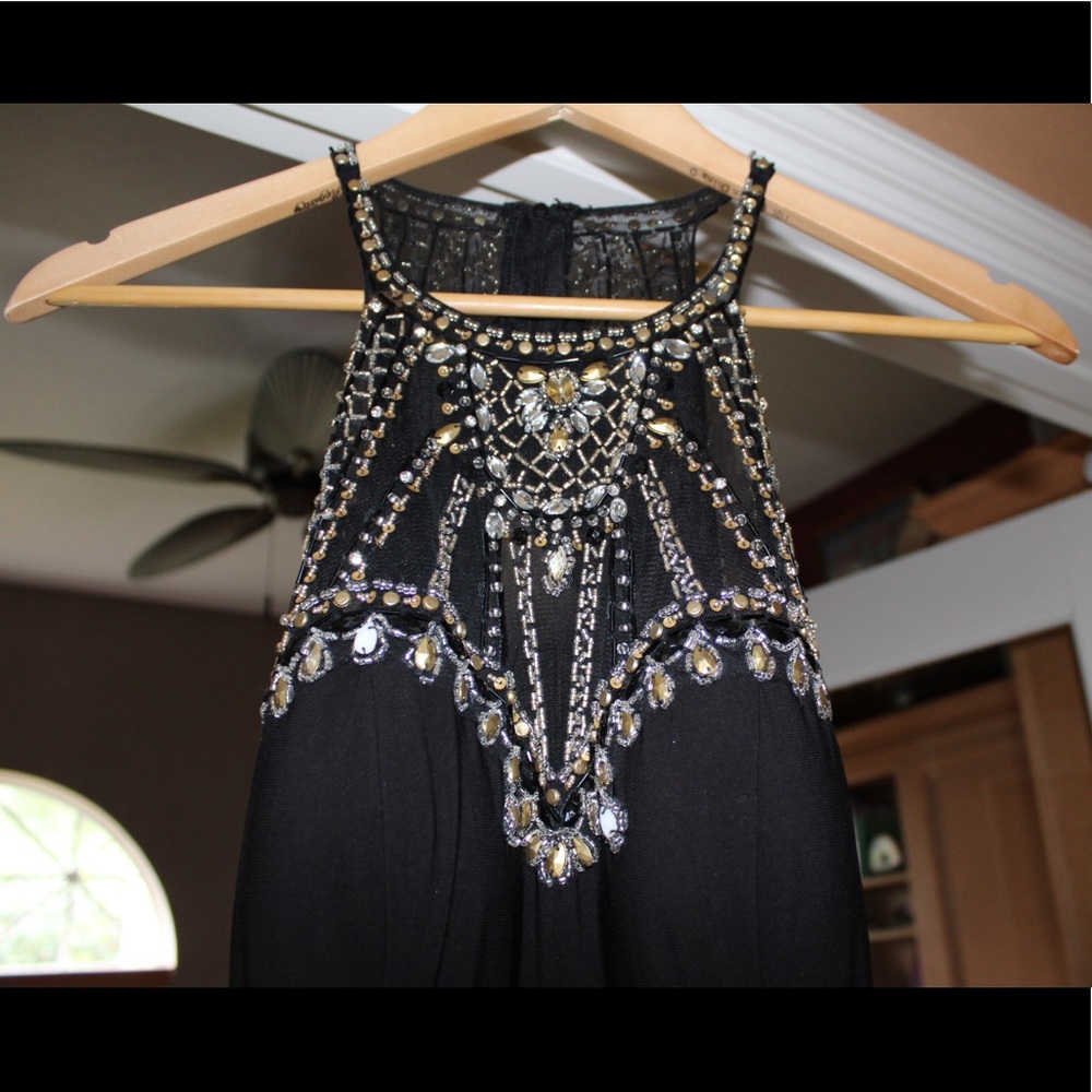 Sequined Black and Gold Formal Dress